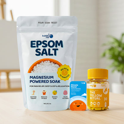 Stress Sleep Muscle Head Support Bundle: Yellow Ritual (30 Tabs) + Epsom Salt 1 Kg + Minute Mend Balm