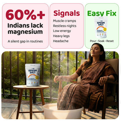 Magnesium Powered Epsom Salt Soak | 100% Pharma-grade Magnesium Sulphate | Peppermint Essential Oil | 1 Kg Epsom Salt