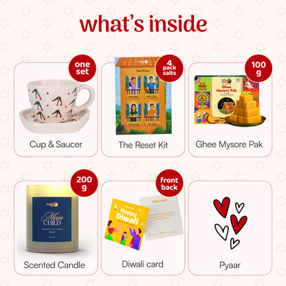 Rajwadi Red | Glow & Gratitude Box | Reset Kit (4 Sachets) | Mysore Pak | Candle & Card