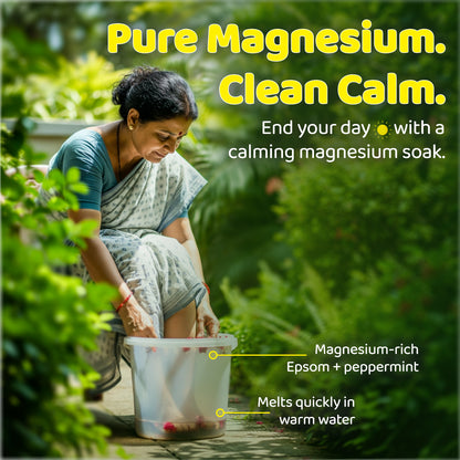 Magnesium Powered Epsom Salt Soak | 100% Pharma-grade Magnesium Sulphate | Peppermint Essential Oil | 1 Kg