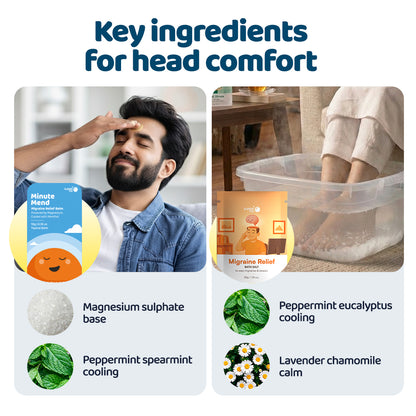 Head Comfort Bundle: Migraine Relief Bath Salt Sachet + Minute Mend Magnesium Balm