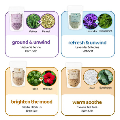 The Soak Potli | Epsom Salt & Essential Herbs | Pack of 4 | Bath salts