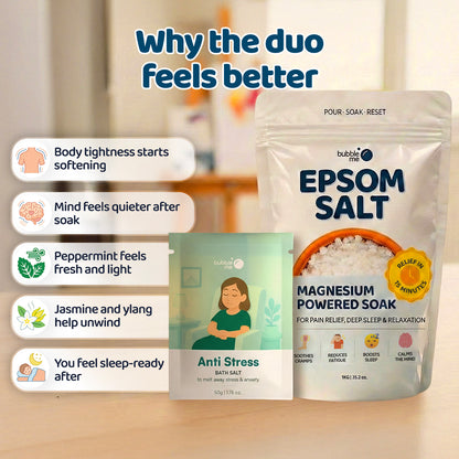 Stress Relief Soak Bundle: Anti Stress Sachet and 1 Kg Pharma Grade Epsom Salt
