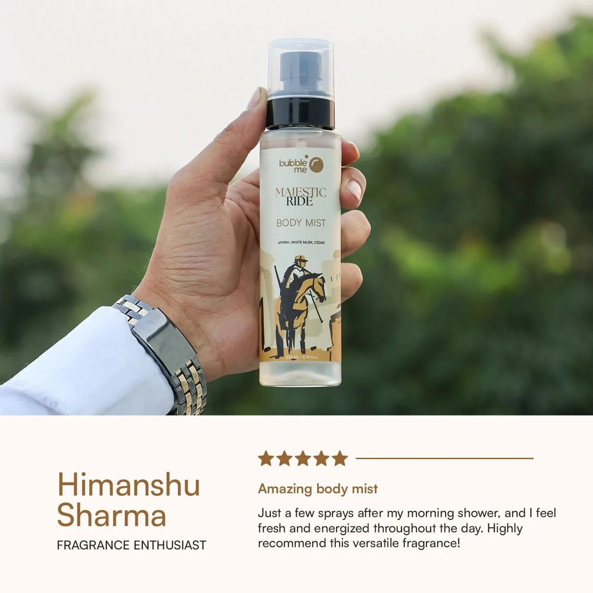 Majestic Ride Body Mist: A Bold Blend of Myrrh, Cedar & White Musk - Bubble Me