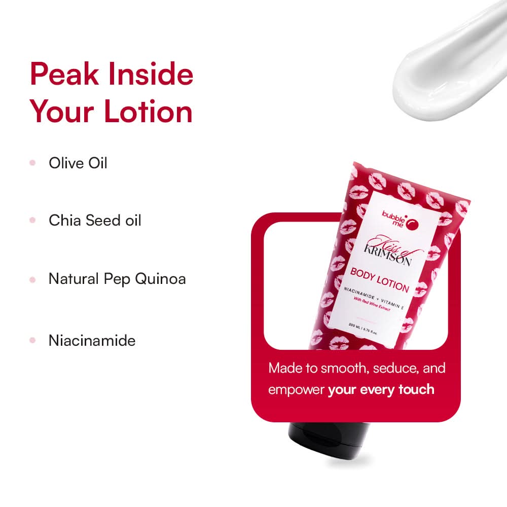 Kiss of Krimson Body Lotion with Almond Jojoba & Olive Oil for Hydrated Glow - Bath Care