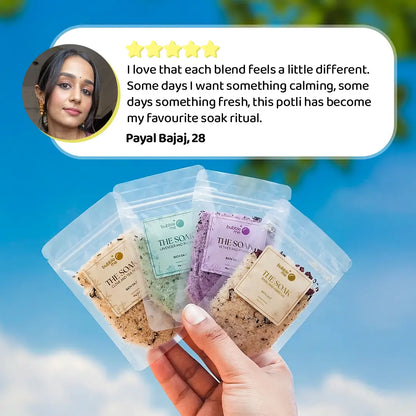 The Soak Potli | Epsom Salt & Essential Herbs | Pack of 4 | Bath salts