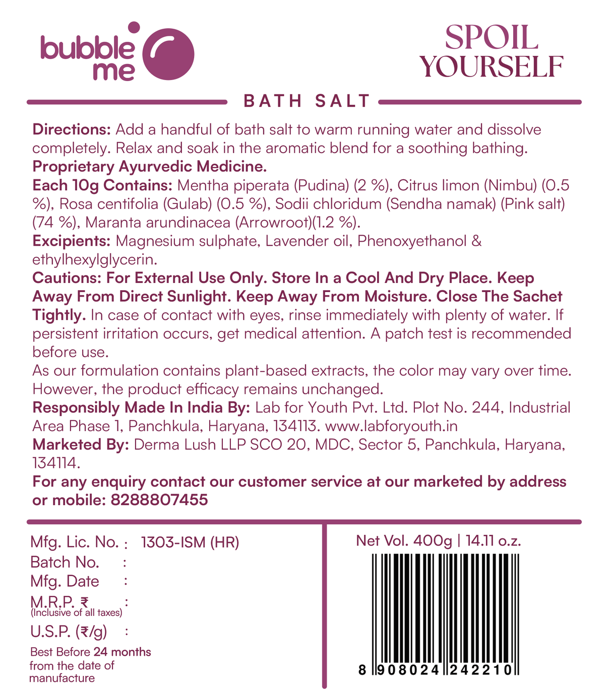 Spoil Yourself Bath Salt with Epsom and Pink Salt for Better Sleep and Muscle Ache Relieve - Bubble Me