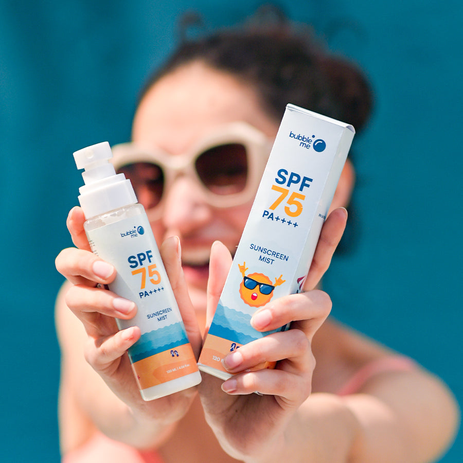 SPF 75 PA++++ Sunscreen Body Mist | Enriched with Rice Water & White Tea Extract | Fast-Absorbing | Water Resistant - Bubble Me