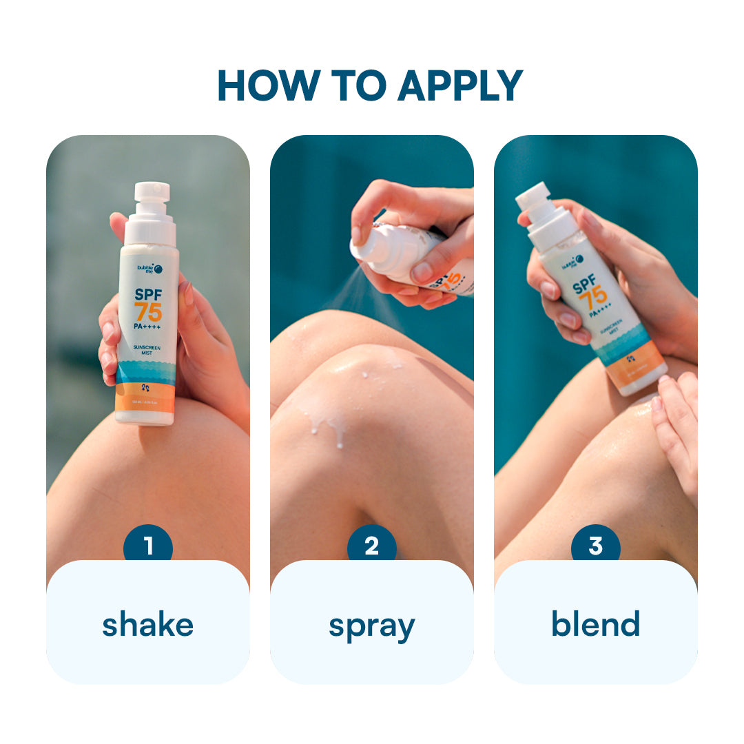 SPF 75 PA++++ Sunscreen Body Mist | Enriched with Rice Water & White Tea Extract | Fast-Absorbing | Water Resistant - Bubble Me