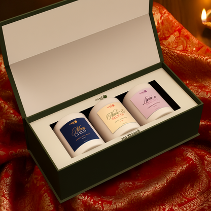 Diwali Glow | Wax & Wick Trio | 3 Moisturizing Candles | Gift Hamper