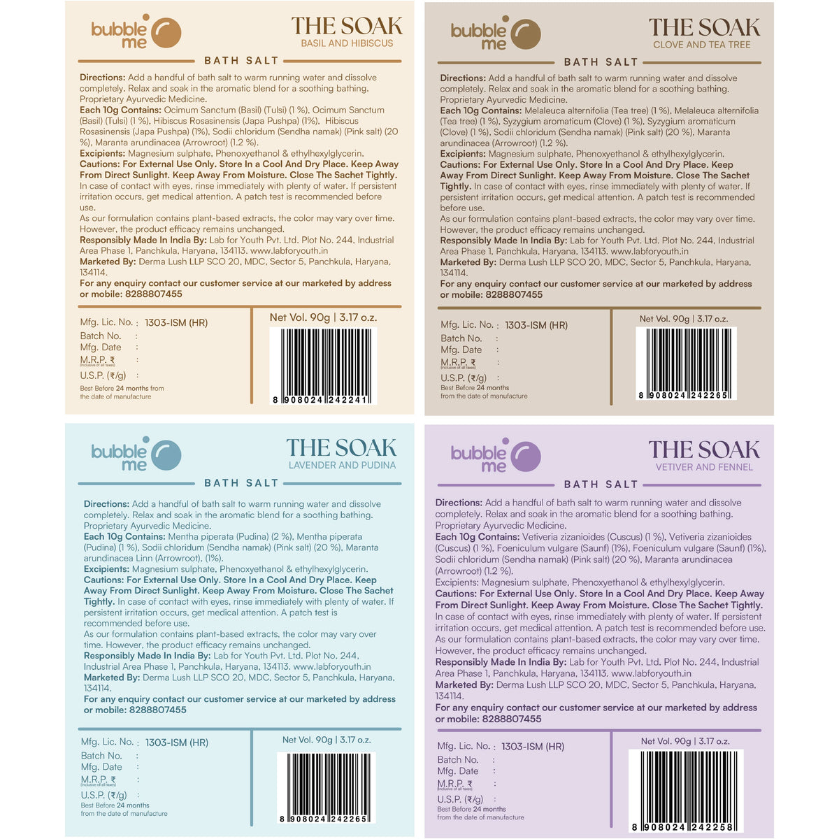 The Soak Potli | Epsom Salt & Essential Herbs | Pack of 4 | Bath salts - Bubble Me