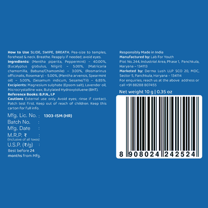 Minute Mend Magnesium Balm 10g | Peppermint, Eucalyptus, Chamomile | Migraine Headache Relief | 2-Minute Reset