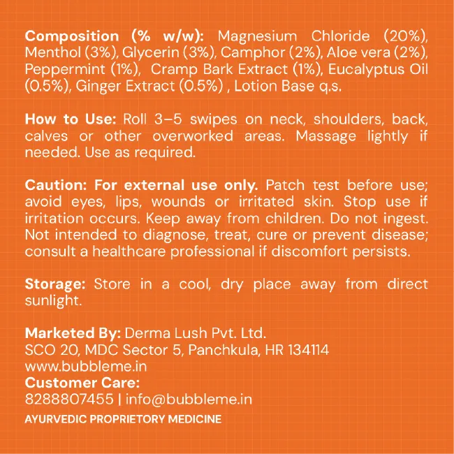 Pain Relief Magnesium Roll-On 50mL | 20% Magnesium Chloride + Menthol